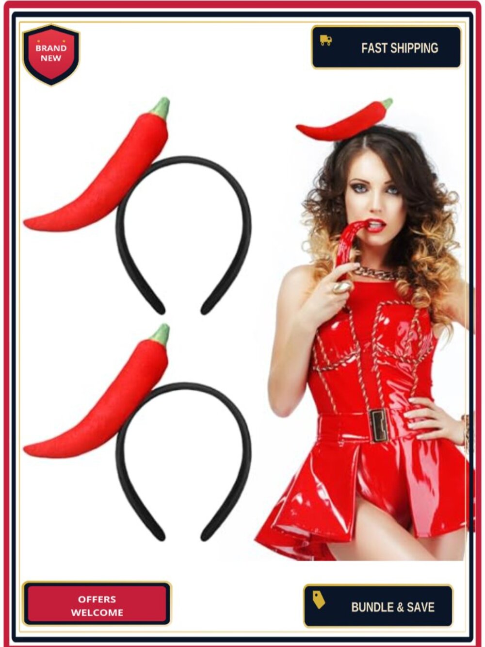 2 Pack Chili Pepper Costume Headbands Polyester Novelty Party Hair Accessories